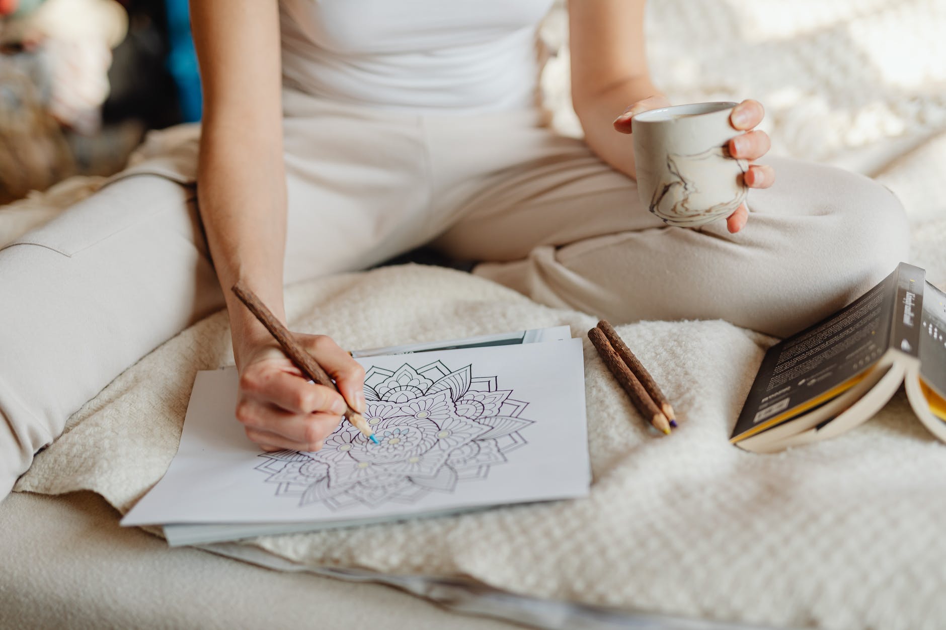 woman relaxing and colouring